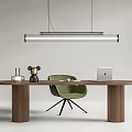 Modern Wooden Desk With Cylindrical Legs Green Chair Laptop And Pendant Light