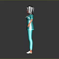 3D Rendered Nurse Character In Teal Uniform With Stethoscope Black Hair And White Shoes