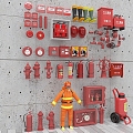 Fire hydrant fire extinguisher fire door smoke sense fire equipment lighting alarm safety exit 3d model