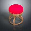 Red Padded Round Stool With Rivet Details And Wooden Curved Legs