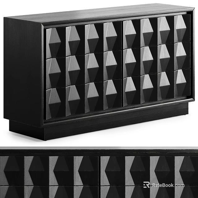 Stylish Modern Black Entryway Cabinet Sideboard With Triangular Pattern Textured Surface 3d model