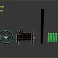 Rustic Wooden Cart Featuring Spoked Wheel Long Pole And Fence