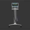 Portable Medical Equipment With Digital Display Screen On Wheeled Stand And Connecting Cables