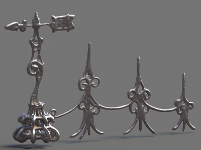 Ornate Metal Decorative Weather Vane Railing With Intricate Scrollwork And Pointed Finials 3d model