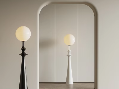 Modern Minimalist Floor Lamps in Black and White with Arch Mirror for Living Room Interior 3d model