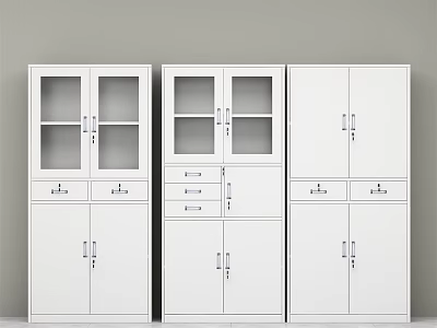 White Bookcases With Glass Doors Drawers And Closed Cabinets In Various Styles 3d model