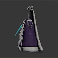 Elegant Purple Cloak With Gray Furry Trim And Blue Decorative Accents