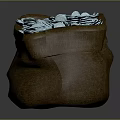 Full Burlap Sack Filled With Shiny Blue Coins On Gray Background