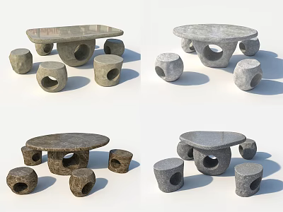 New Chinese Style Outdoor Table and Chair Outdoor Stone Table and Chair 3d model