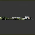 Cartoon Style Scenic Miniature Town with Roads Houses Trees and Crossroads