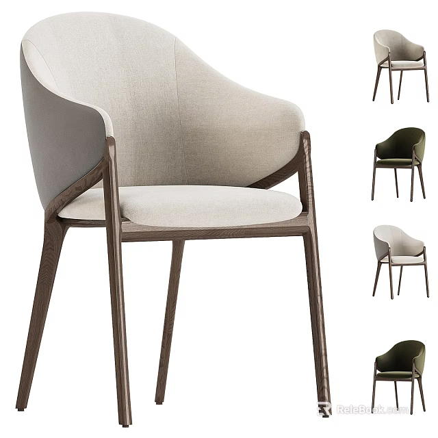 Stylish Accent Chair with Soft Linen Fabric Wooden Legs and Multiple Color Options 3d model 