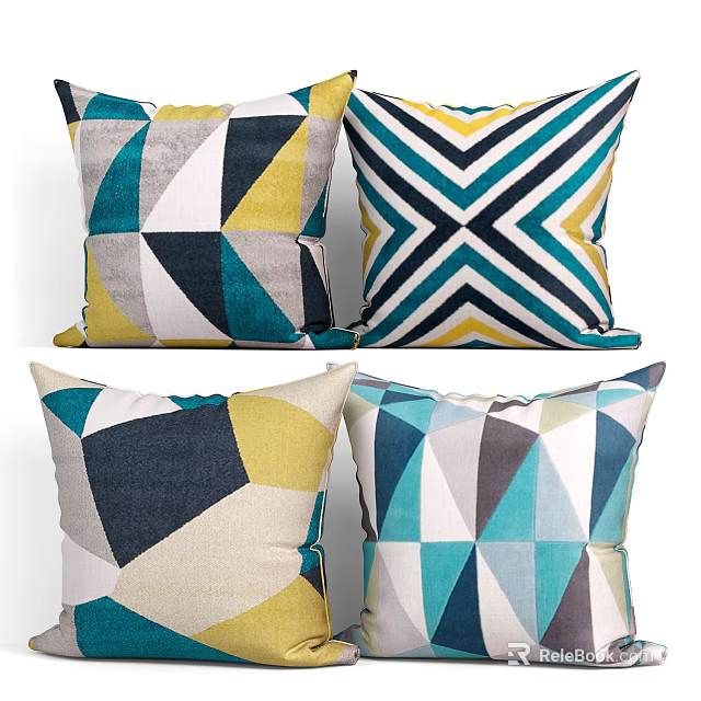 Geometric Pattern Throw Pillows With Blue Yellow White And Gray Modern Design 3d model