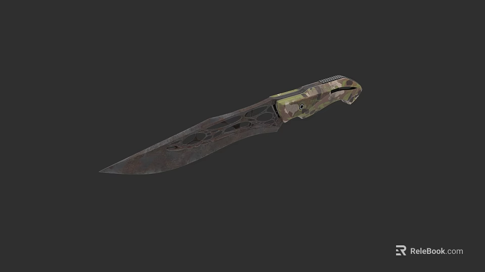 Tactical Survival Knife With Engraved Blade And Camouflage Handle Design 3d model 