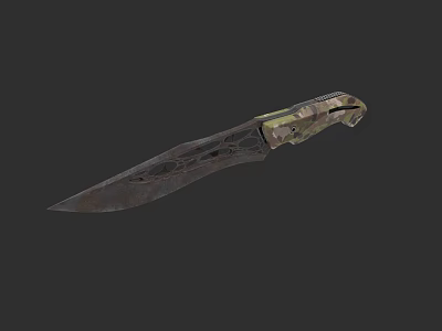 Tactical Survival Knife With Engraved Blade And Camouflage Handle Design 3d model
