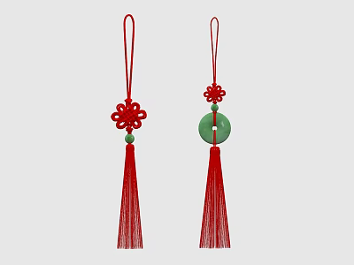 Chinese Knot Pendant with Red String Flower Ornament Green Jade Circle and Red Tassel 3d model