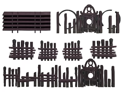 Decorative Garden Ornaments With Various Fence Designs Arched Gate Lattice And Striped Panels 3d model