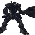 Futuristic Armored Robot Wielding High Tech Mechanical Hammer Weapon with Green Luminous Accents