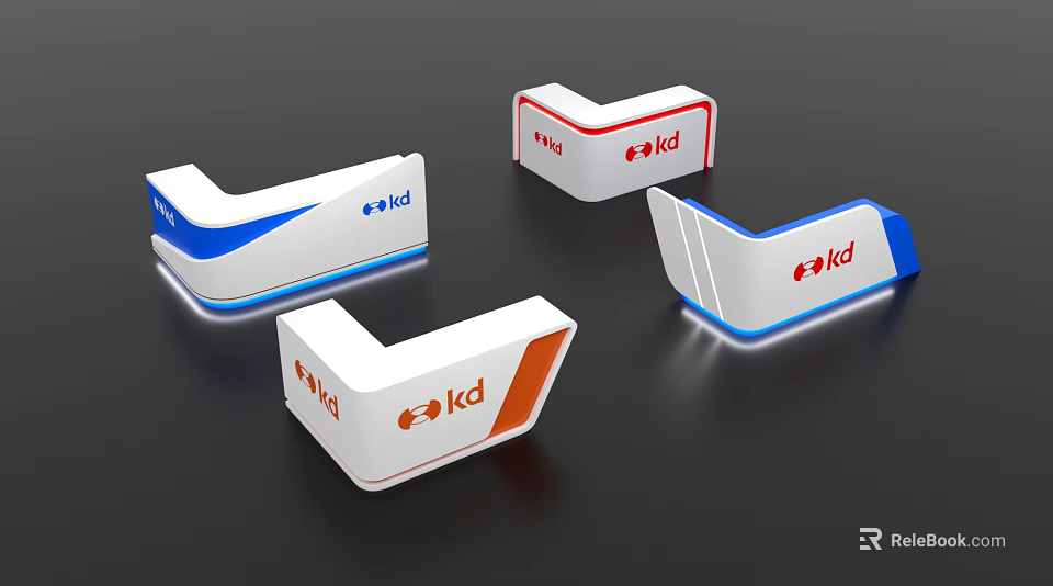 KD Brand L Shaped Products with Blue Red Orange White Colors 3d model 