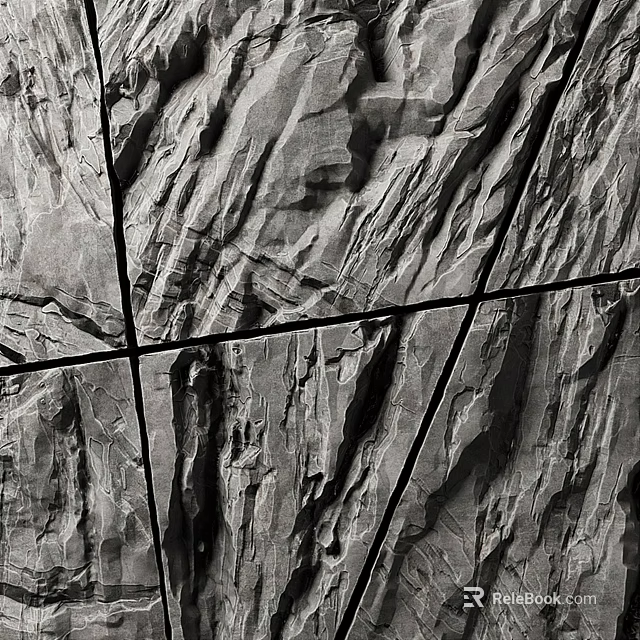 Slate Stone Background Wall With Natural Textured Panels And Grid Lines Design 3d model 