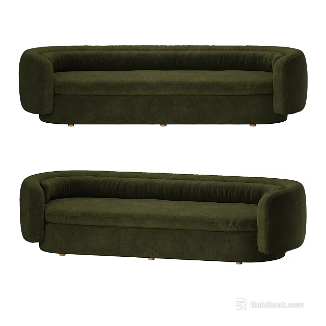 Modern Green Velvet Large Sofa With Curved Armrests And Spacious Comfortable Seating 3d model