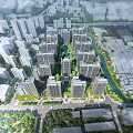Aerial View Of Modern Residential Area With High Rise Buildings Green Spaces And River