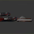 Futuristic Red Blue Sci Fi Spaceship With Transparent Cockpit And Multiple Thrusters