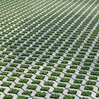 Gray Stone Paving Tiles Neatly Arranged With Green Grass In Outdoor Garden 3d model