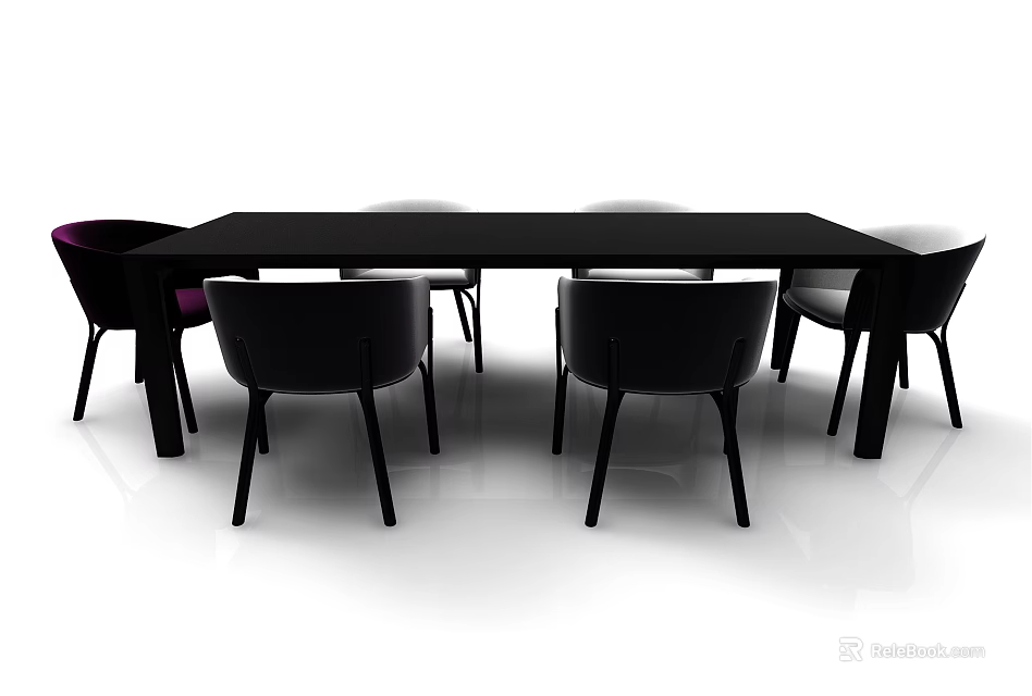 Modern Black Dining Table Set With Six Stylish Chairs For Home Dining Space 3d model