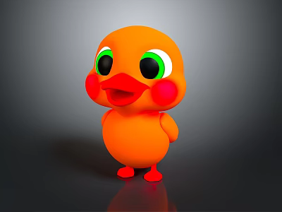 Cute Orange Cartoon Duck Character With Green Eyes Red Cheeks And Red Feet 3d model