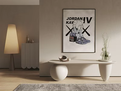 Modern Interior With Jordan IV Kay Wall Art Cartoon Shoes White Table Decor Floor Lamp 3d model