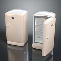 Vintage Cream Colored Refrigerators With Open And Closed Doors Displaying Interior Shelves