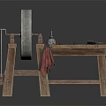 Traditional Wooden Workbench With Green Tabletop Stone Grinding Wheel And Tools