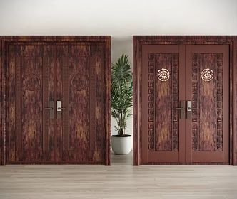 New Chinese Style Double Door Redwood Entrance Door Villa Door 3d model