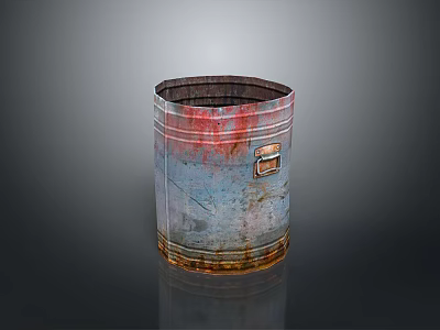 Rusty Metal Bucket With Cylindrical Shape Red Blue Rust Stains And Metal Handle 3d model