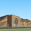 Modern Museum Building Design Featuring Sloped Roofs Glass Facades And Green Lawn