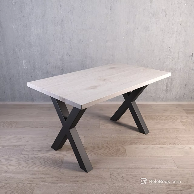 Modern Desk Featuring Light Wooden Tabletop Black X Shaped Legs Gray Wall And Light Floor 3d model 