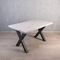Modern Desk Featuring Light Wooden Tabletop Black X Shaped Legs Gray Wall And Light Floor