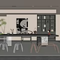 Traditional Tea Room Interior Design With Wooden Table Shelves Tea Sets And Plants