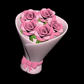 Beautiful Pink Roses Bouquet Wrapped in Pink Wrapping Paper with Green Leaves and Pink Bow