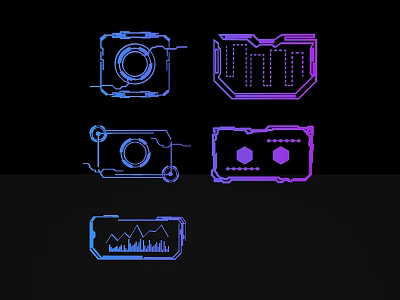 Sculpture Carving Art With Five Geometric Shapes Blue Purple Lines Tech Style Outlines 3d model