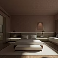 Hotel Room Interior With Cozy Sofa Wooden Chairs And Round Coffee Table