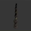 Decorative Wooden Staff With Intricate Carvings Gold Accents And Base