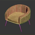Light Brown Modern Round Armchair With Fabric Upholstery And Slim Metal Legs