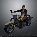 Cream Classic Motorcycle With Male Rider In Black Leather Jacket On Gray Background