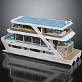 Luxury Solar Powered Houseboat With Multiple Decks Modern Design And Leisure Areas