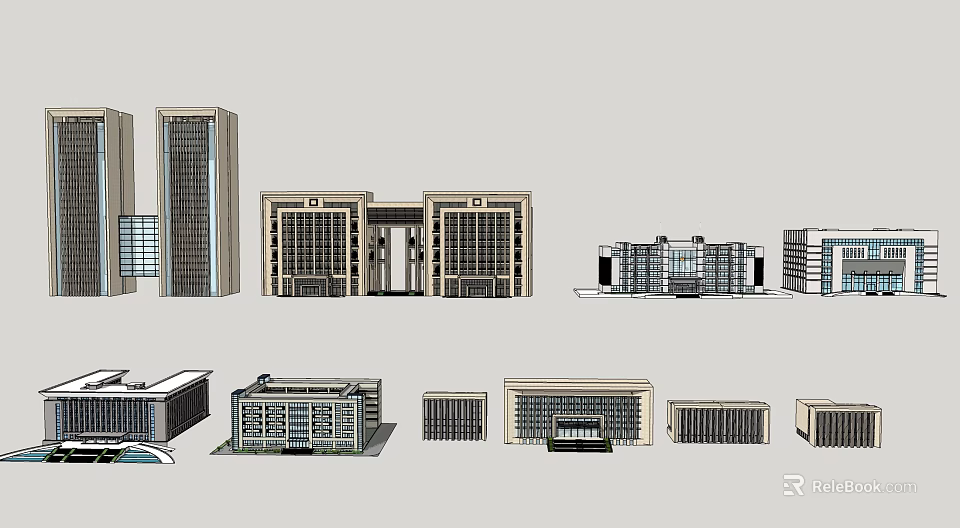 Modern Office Building Architectural Designs With Multiple Structures And Glass Facades 3d model