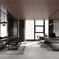 Modern Office Interior With Large Windows Wooden Ceiling And Ergonomic Workstations 3d model