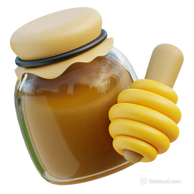 Natural Honey Jar With Wooden Dipper And Golden Honey Inside 3d model 