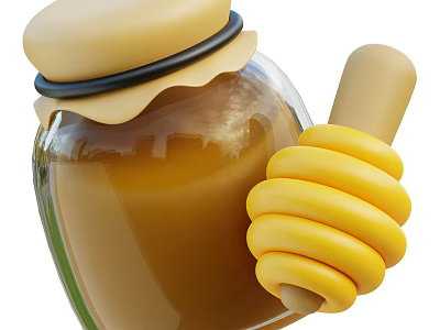 Natural Honey Jar With Wooden Dipper And Golden Honey Inside 3d model