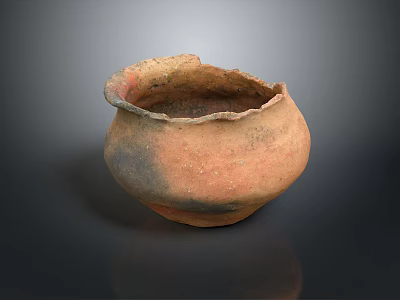 Ancient Handcrafted Clay Pottery Sculpture With Broken Rim And Textured Surface 3d model
